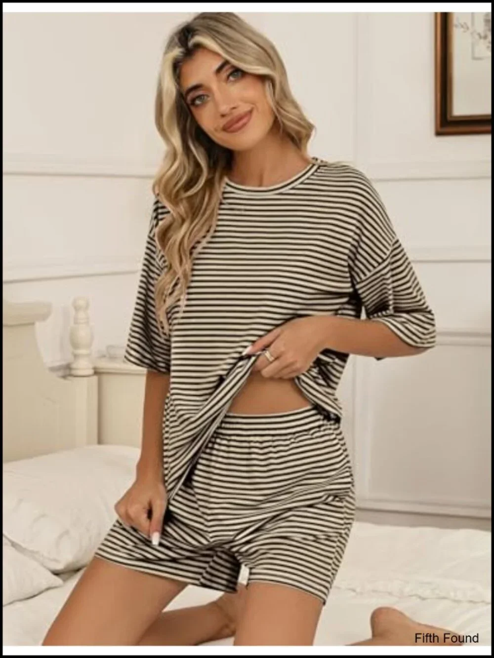 Women's 2 Piece Lounge Set: 3/4 Sleeve Top & Elastic Waist Shorts with Pockets,